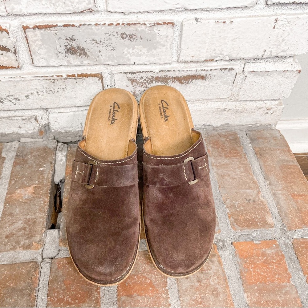 Clarks Elements Brown Leather Cork Platform Mules… - image 2